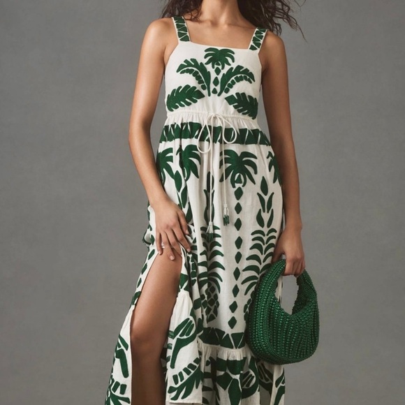 FARM Rio Green and White Midi Dress - Picture 1 of 6